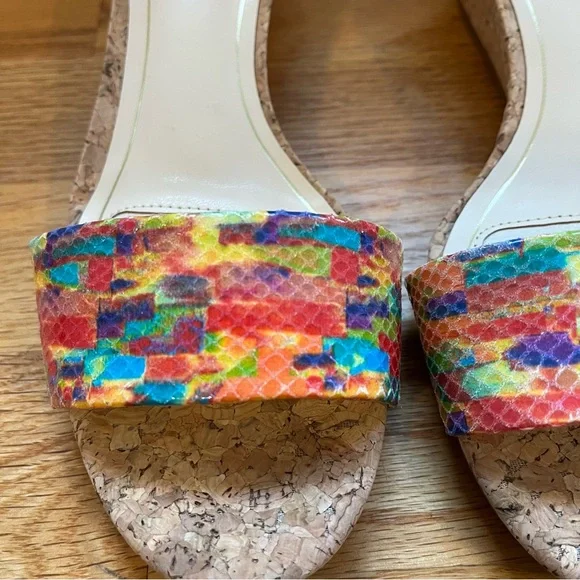 Alex Marie New In Box Multi-Color Cork Wedge Sandals w/Adjustable Strap - Picture 2 of 5